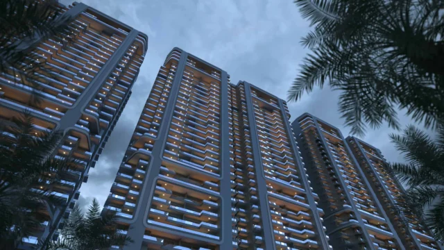 High-rise luxury residential towers of Smart World One DXP on Dwarka Expressway