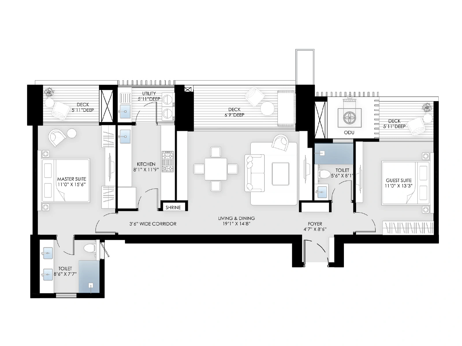 2 BHK Floor Plan – BPTP Verti Greens