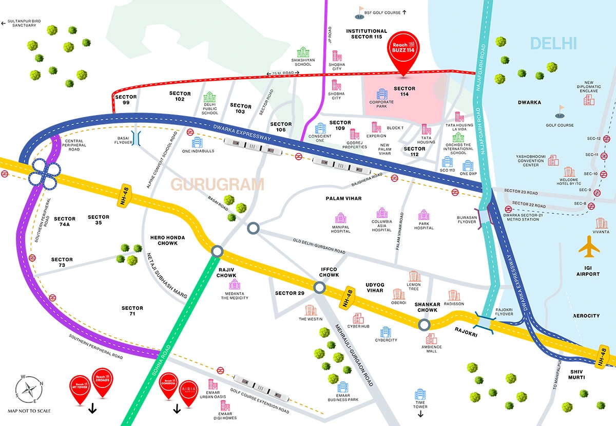 Reach Buzz 114 Sector 114 Location Map near Dwarka Delhi