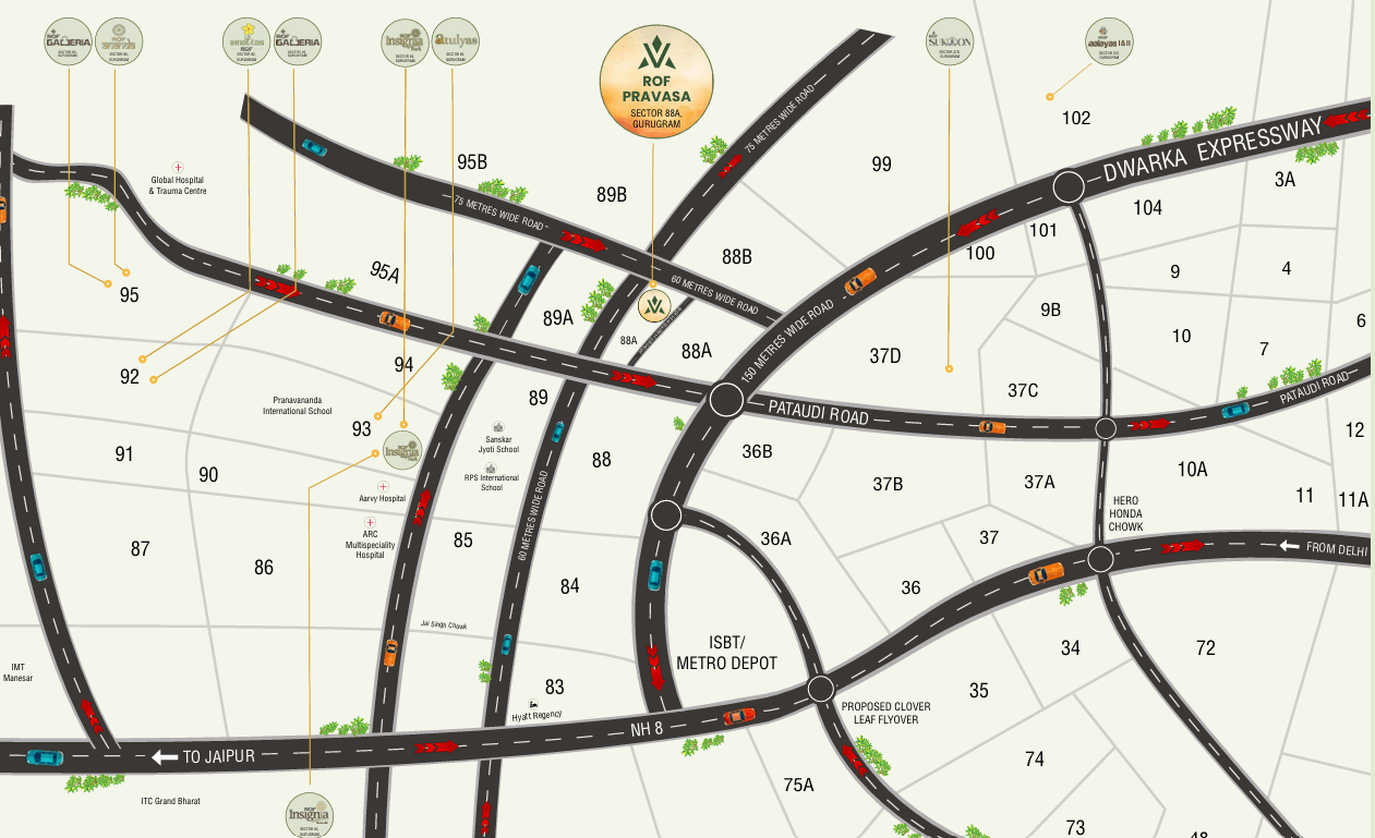 ROF Pravasa Sector 88A Gurugram Location Map