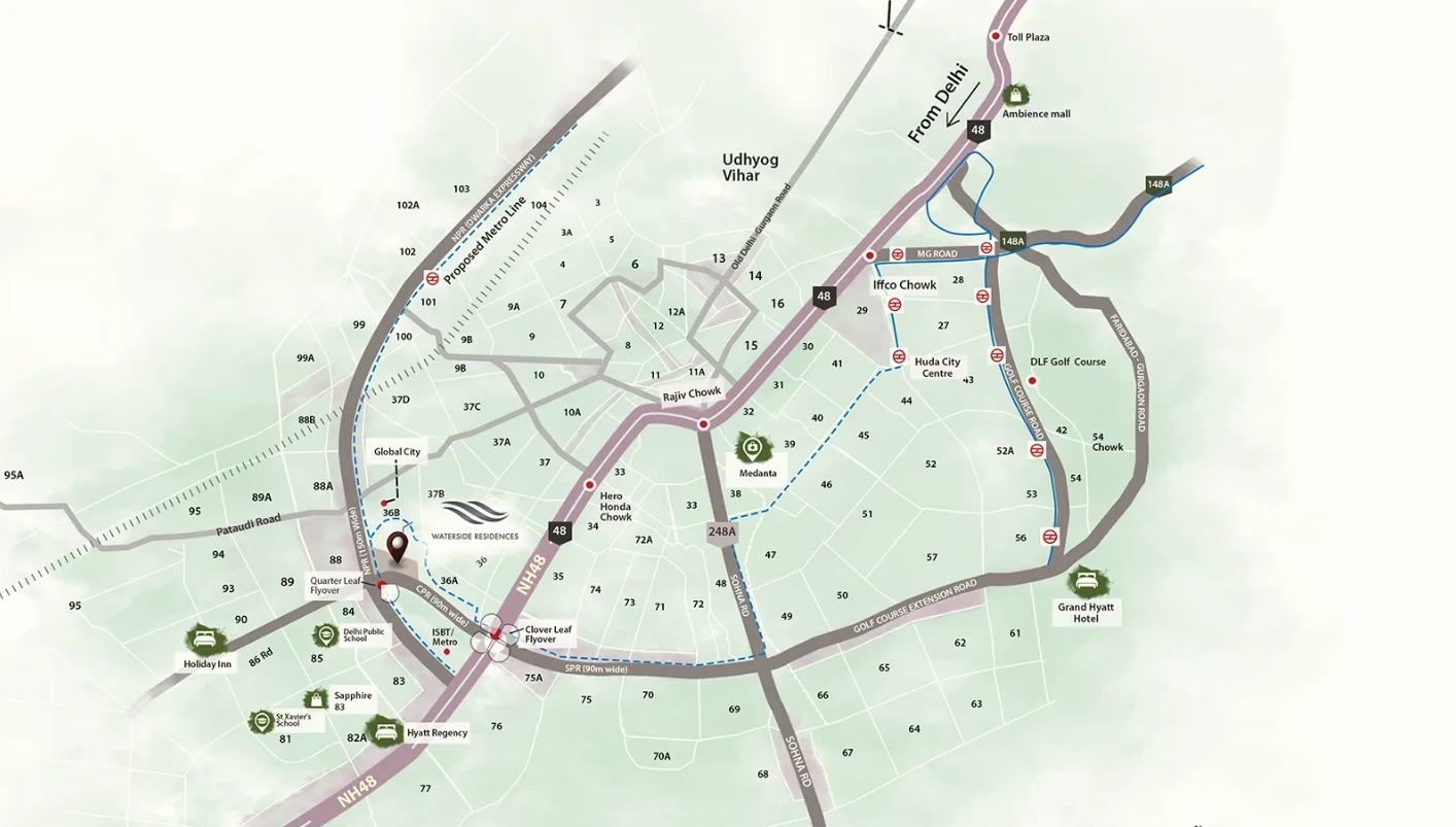 KRISUMI Waterside Residences Location Map Sector 36A Gurgaon
