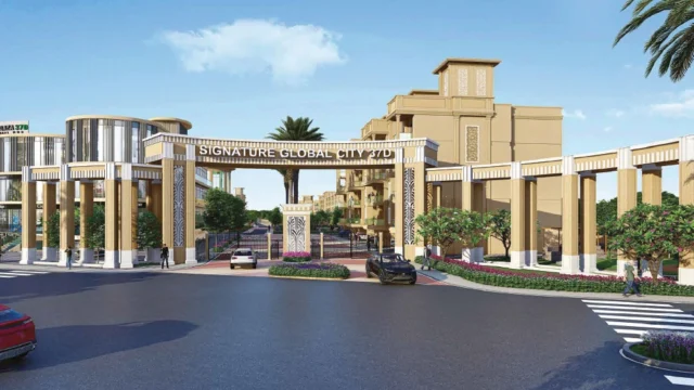 Main entrance gate of Signature Global City 37D with retail frontage