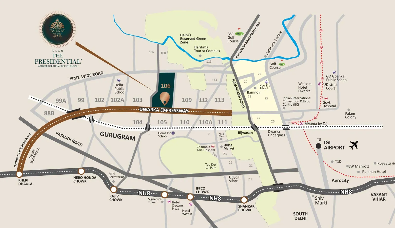Elan The Emperor Location Map – Sector 106, Dwarka Expressway
