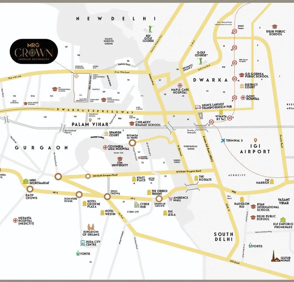 MRG Crown Sector 106 Gurugram Location Map