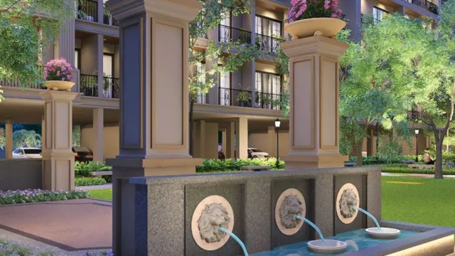 Grand fountain feature at entrance of ROF Pravasa luxury floors, Sector 88A Gurgaon