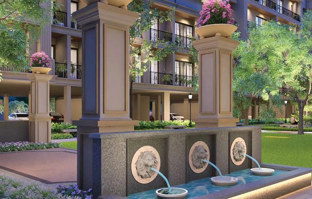 Grand fountain feature at entrance of ROF Pravasa luxury floors, Sector 88A Gurgaon