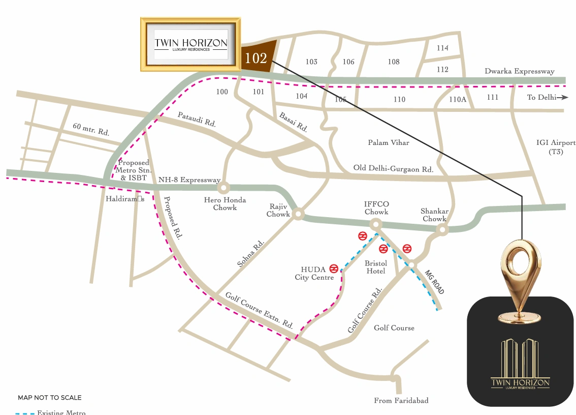 HCBS Twin Horizon Sector 102 Gurgaon Location Map