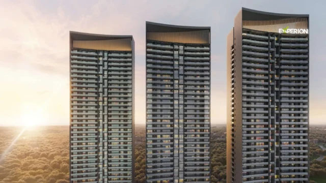 Sunset view of Experion The Trillion’s three high-rise residential towers