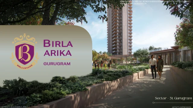 Birla Arika branding with project tower in the background at Sector 31 Gurugram