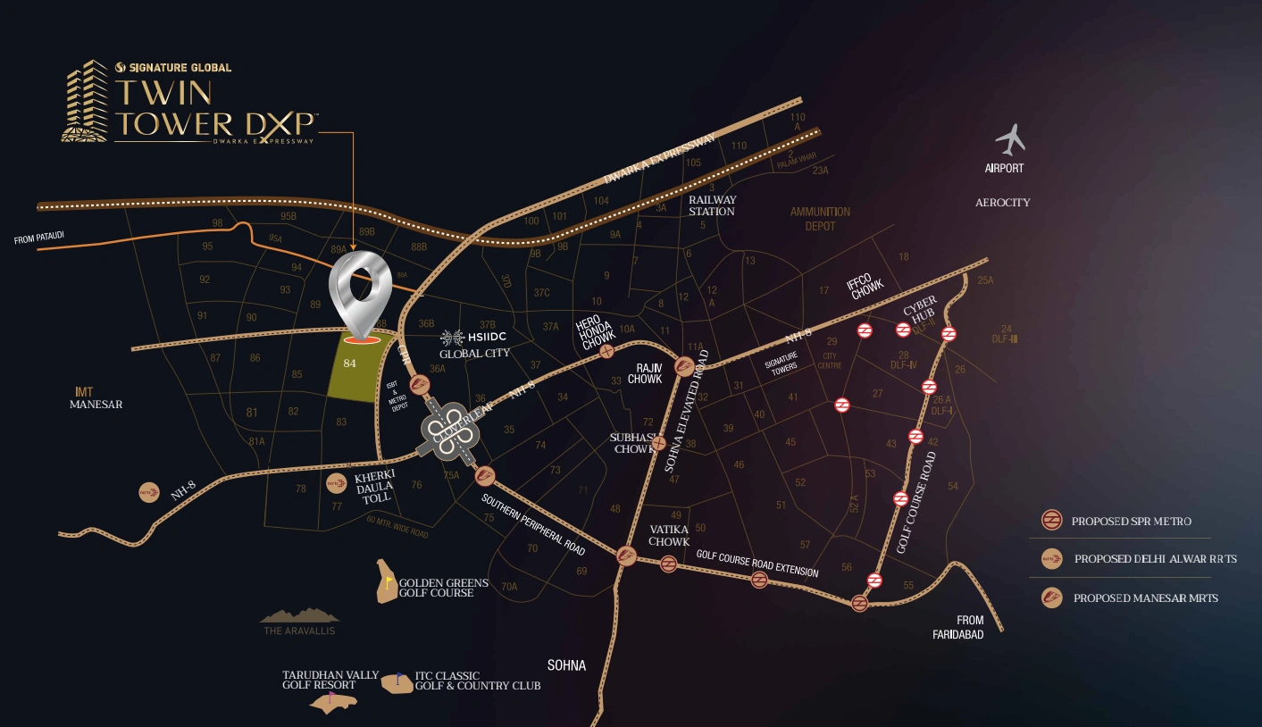 Signature Global Twin Tower DXP Sector 84 Gurugram Location Map