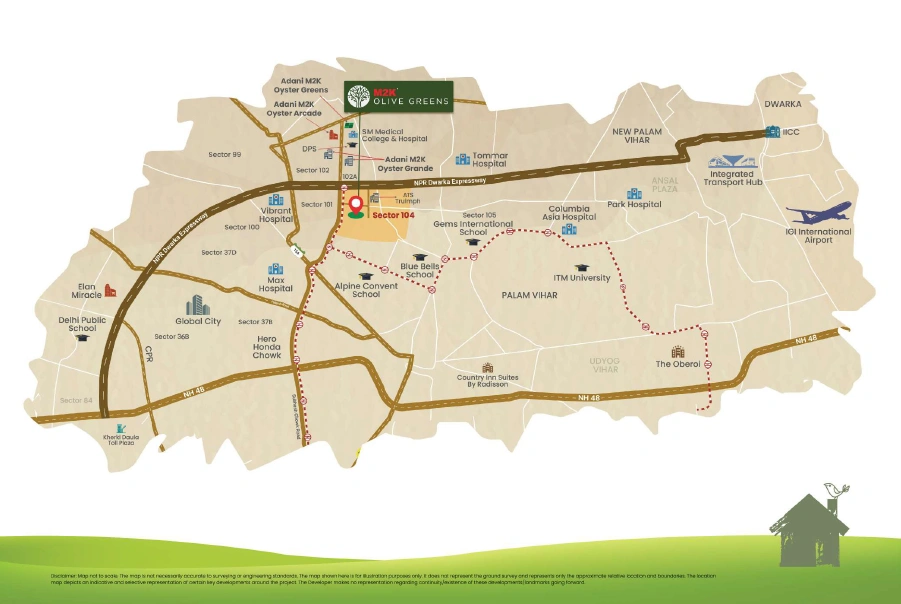 M2K Olive Greens Sector 104 Gurugram location map near Dwarka Expressway and NH-48