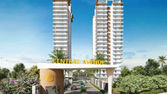 Central Avenue Sector 33 Gurugram grand entrance gate with security and landscaped driveway