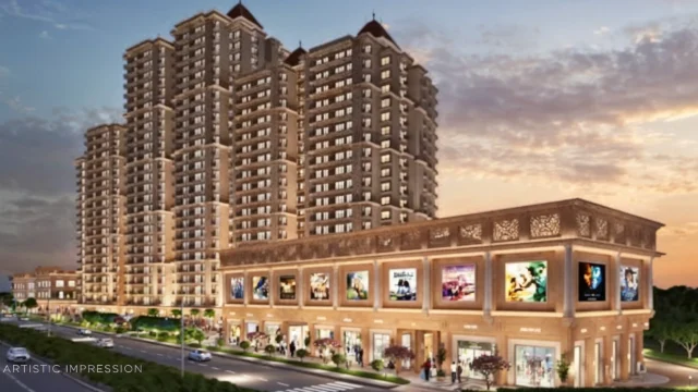 Clubhouse and landscaped greens at MRG The Skyline Gurugram