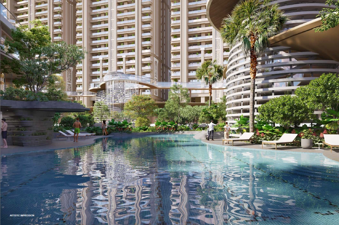 Resort-style swimming pool with luxury towers in the backdrop at The Westin Residences