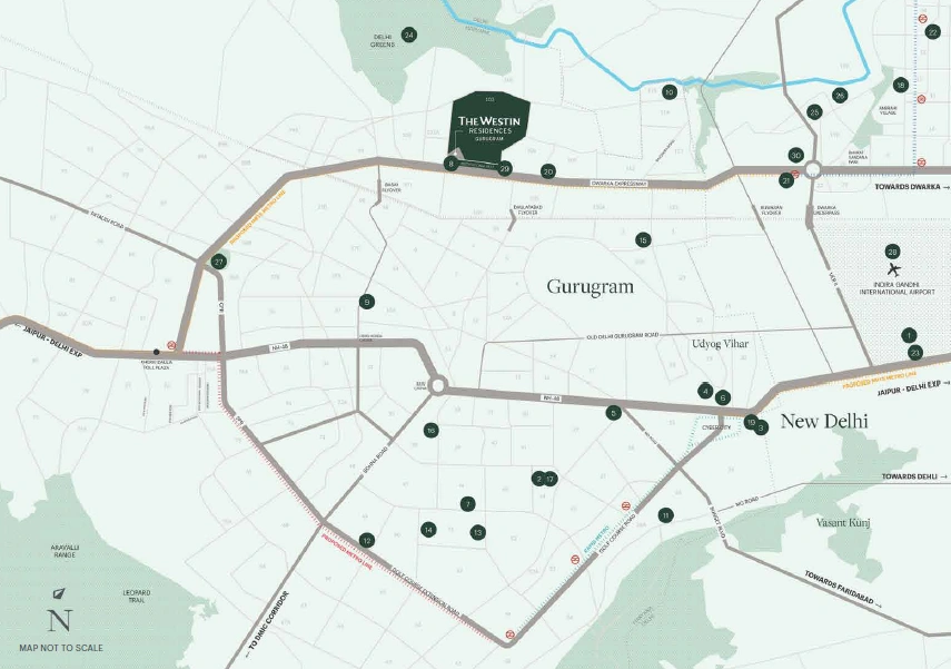 The Westin Residences Sector 103 Gurugram location map on Dwarka Expressway