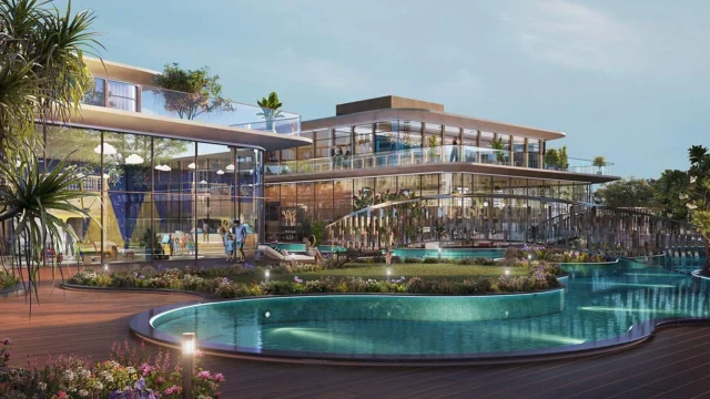 Modern clubhouse with swimming pool and recreational zones in City of Colours