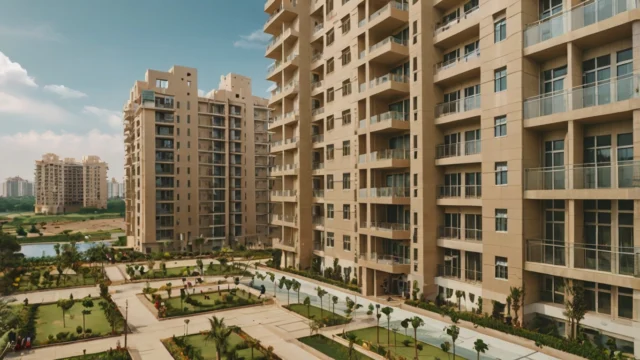 Artistic impression of Satya Group Sector 104 residential towers with landscaped gardens in Gurugram
