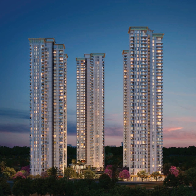 TARC ISHVA Sector 63A Gurgaon high-rise towers night view with illuminated facade
