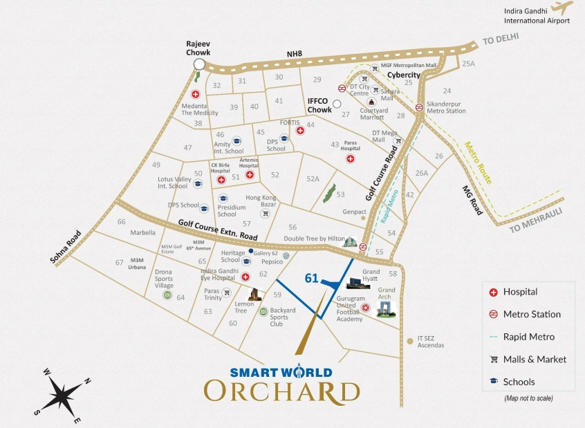 Smartworld Orchard Sector 61 Gurgaon Location Map