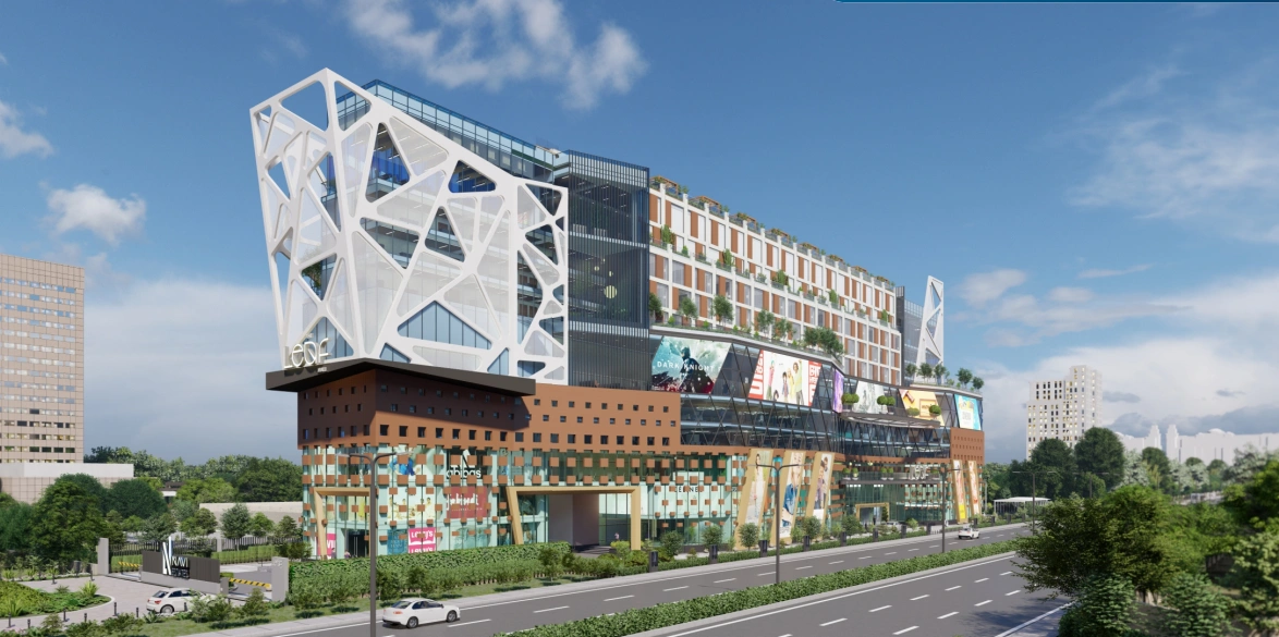 The Leaf Mall front view on Gurugram Sohna Highway – modern commercial complex with retail shops and hotel