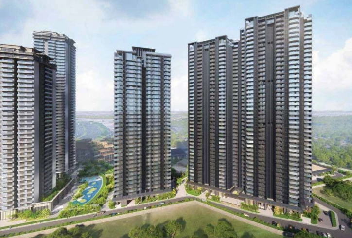Front view of luxury residential towers at Krisumi Waterfall Suites II