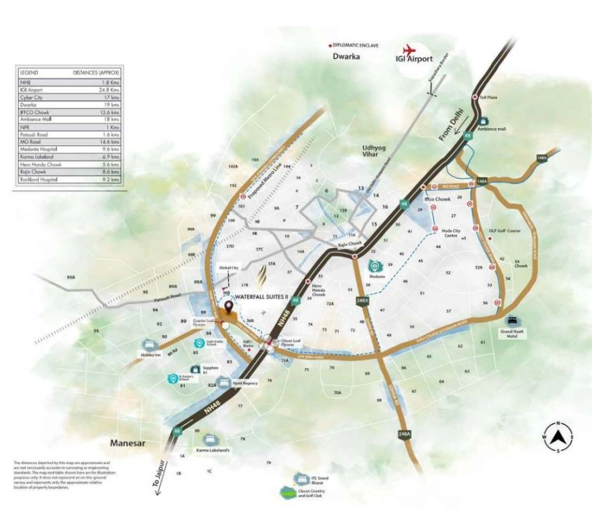 Krisumi Waterfall Suites II Location Map Sector 36A Dwarka Expressway
