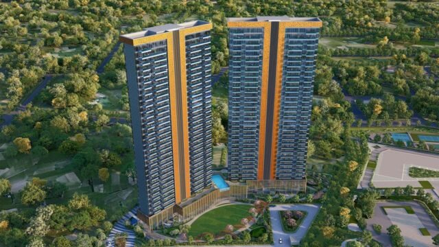 Aerial view of Paras The Manor twin towers surrounded by landscaped greenery