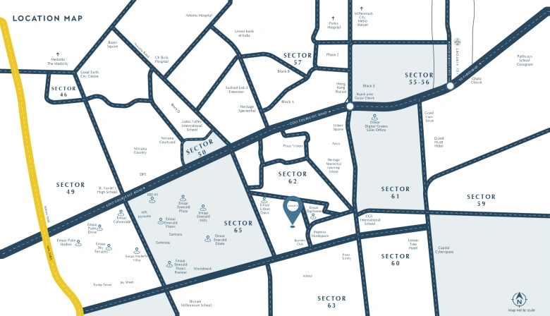 Emaar Amaris Sector 62 Gurugram Location Map