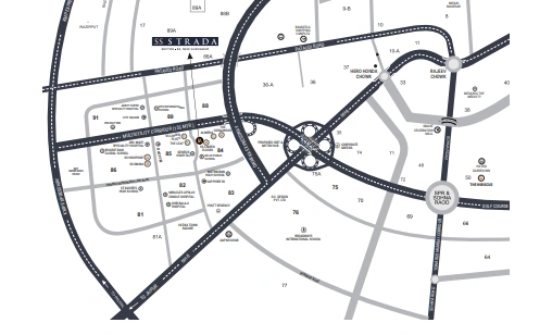 SS Strada Sector 84 Location Map with links to NH-8, Dwarka Expressway and MUC