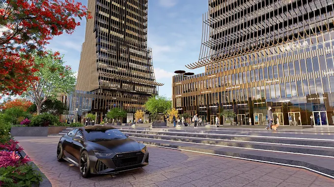 Grand entry plaza with luxury retail at The Empire Centre Gurugram