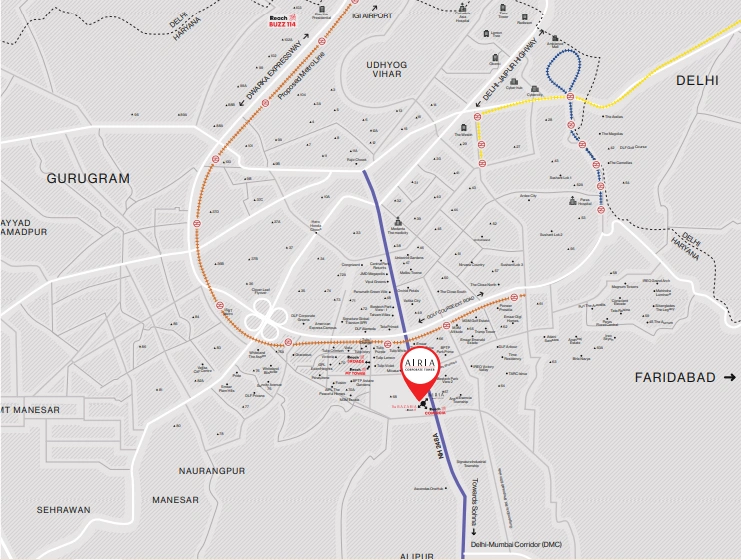 Reach Airia Corporate Tower Sector 68 Gurugram Location Map