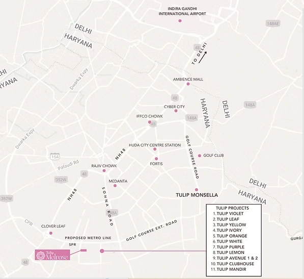 Tulip Melrose Sector 70 Gurugram Location Map