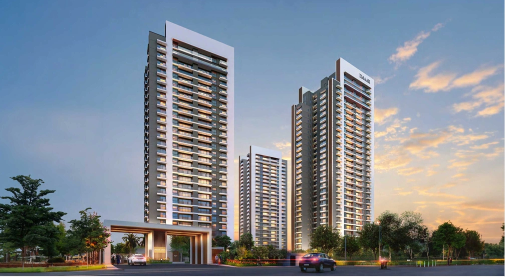 Emaar Urban Oasis luxury high-rise towers in Sector 62 Gurugram with modern façade and landscaped entry.